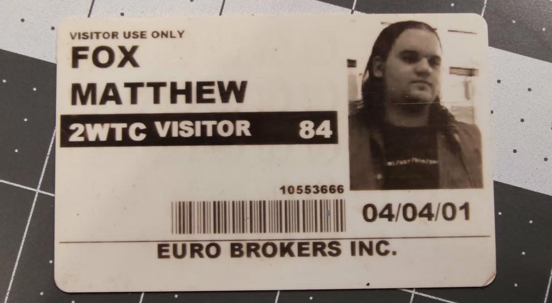 Eurobrokers WTC visitor card, 04/04/01